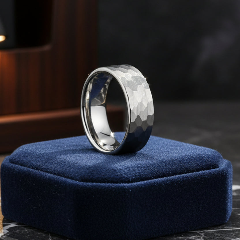 8mm Faceted Tungsten Ring -Silver color