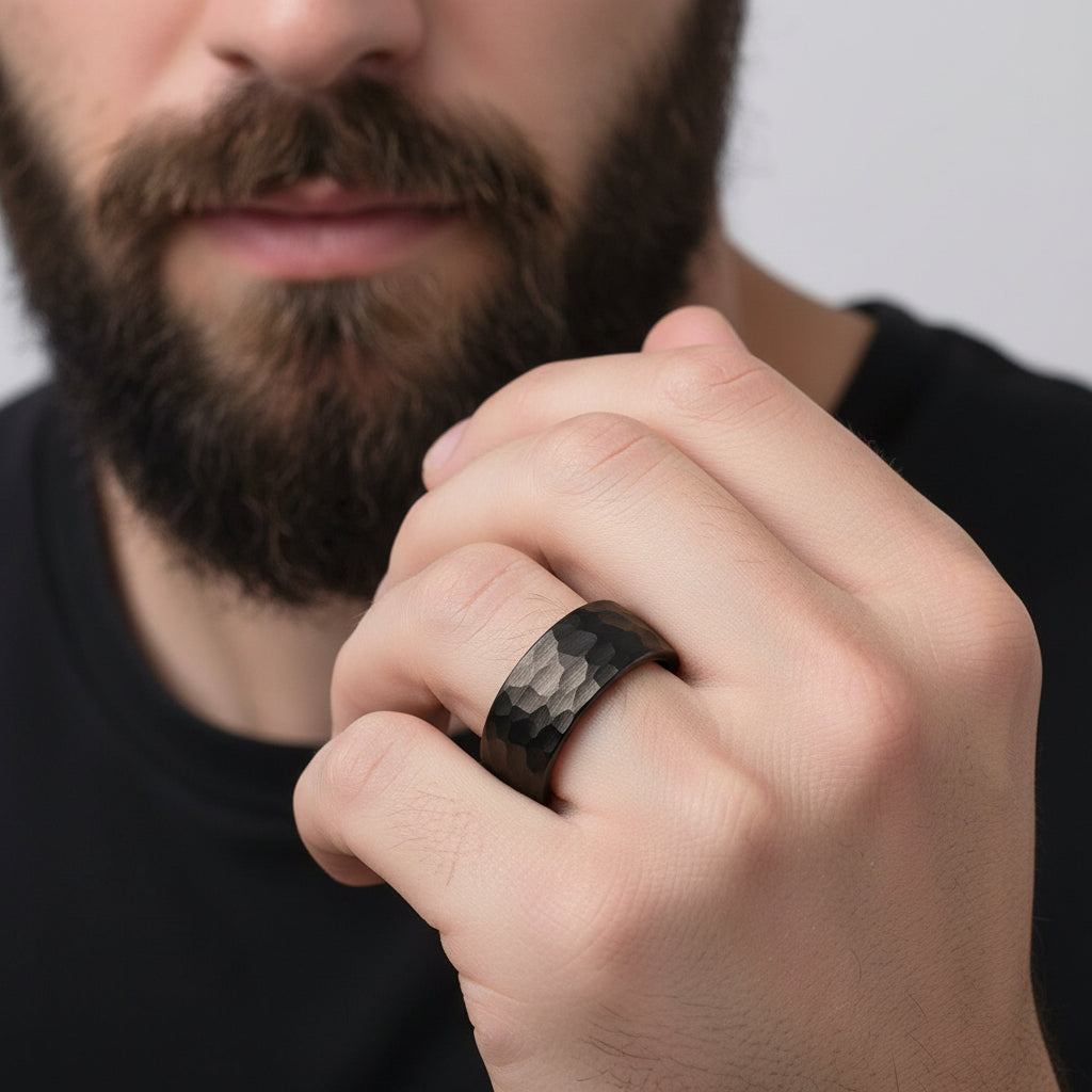 8mm_Faceted_Tungsten_Ring__Brushed_Hammered_Finish