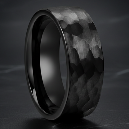 8mm Faceted Tungsten Ring – Brushed Hammered Finish
