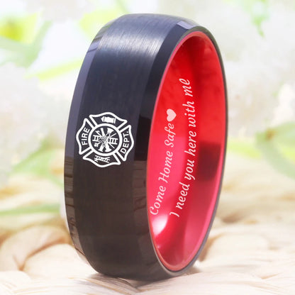 8mm Firefighter Tungsten Ring – USA Fire & Police Design