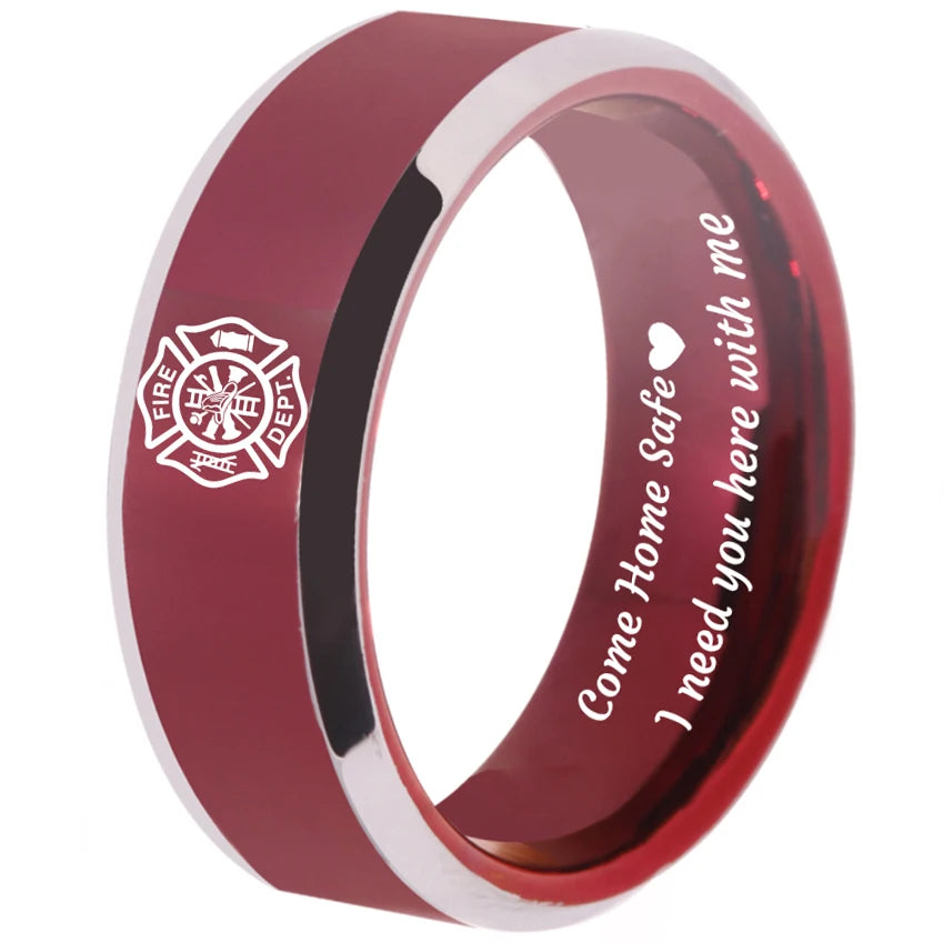 8mm Firefighter Tungsten Ring – USA Fire & Police Design