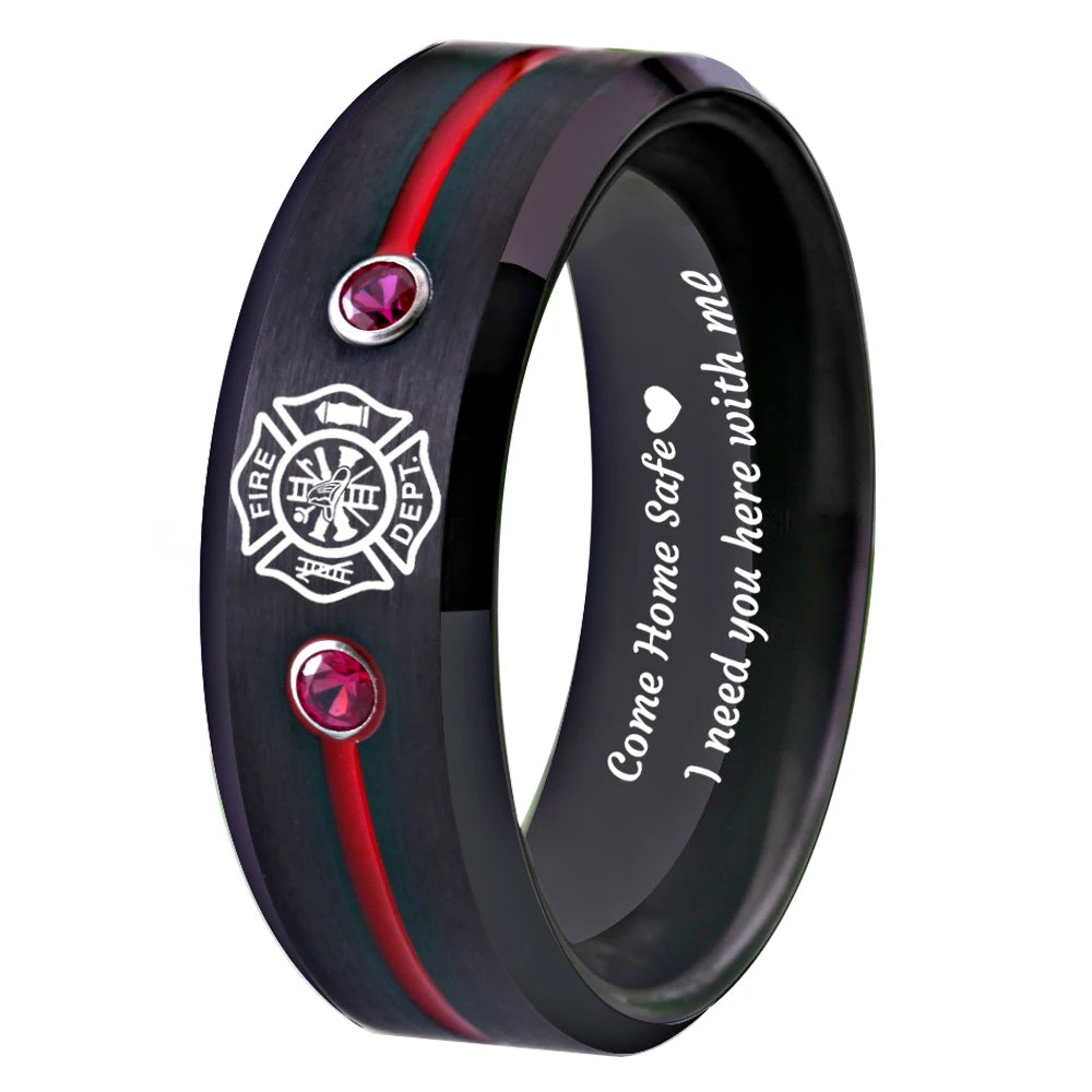 8mm Firefighter Tungsten Ring – USA Fire & Police Design