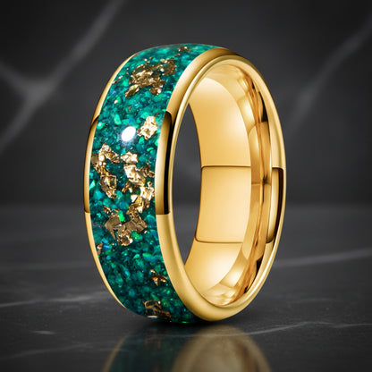 8mm Gold opal tungsten ring