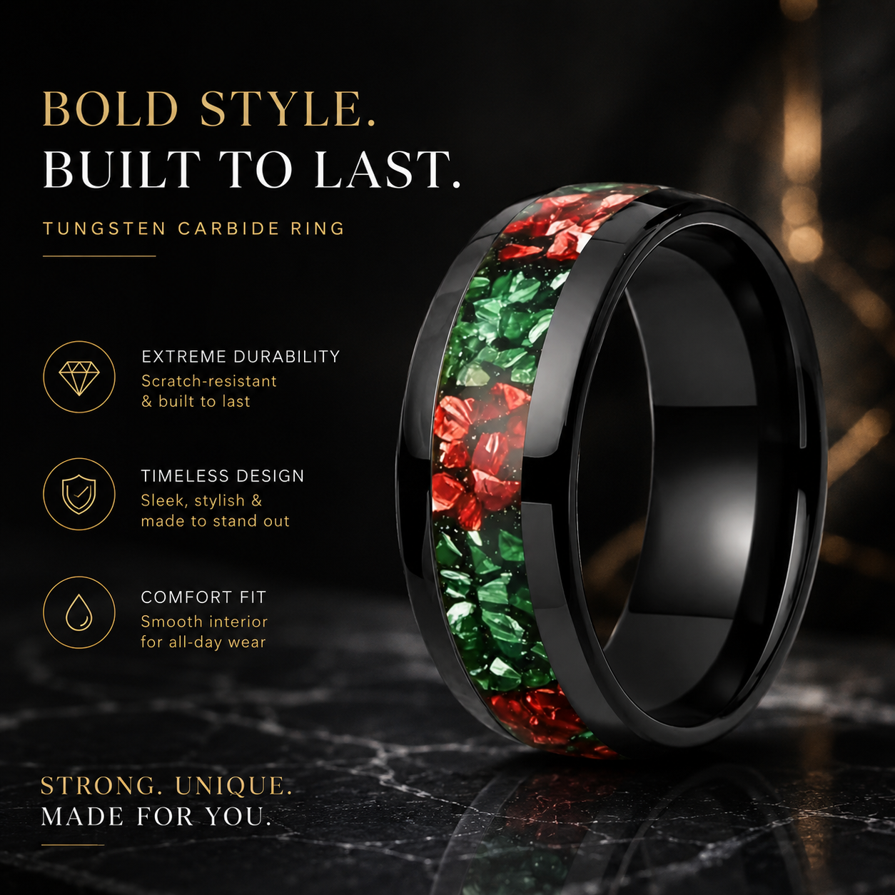 8mm Green and Red Tungsten Ring