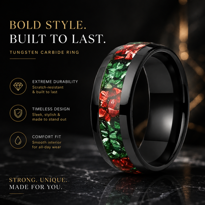 8mm Green and Red Tungsten Ring
