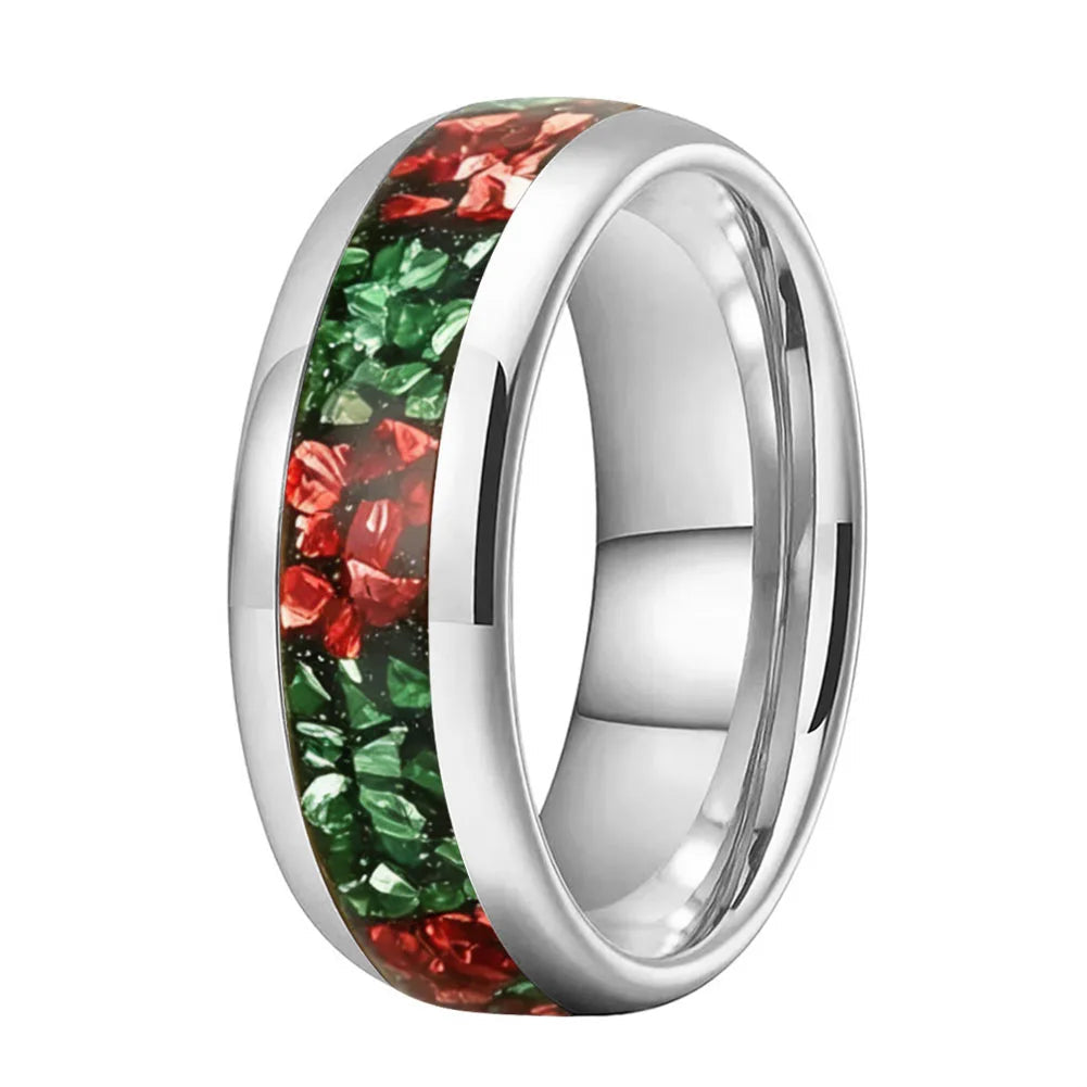 8mm Green and Red Tungsten Ring