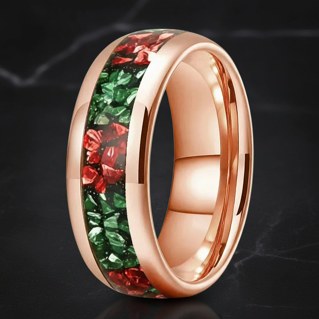 8mm Green and Red Tungsten Ring