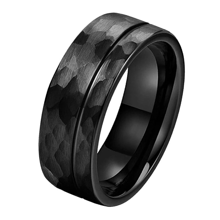 8mm Grooved Hammered Tungsten Ring
