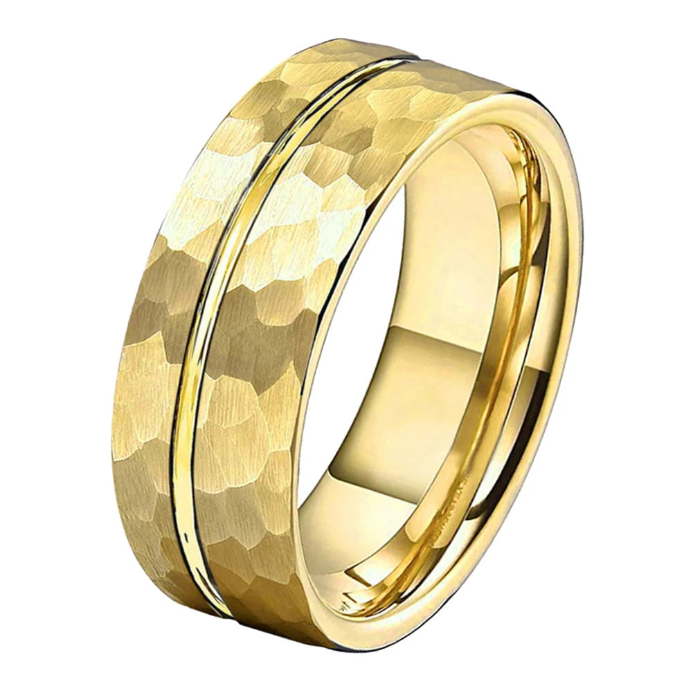 8mm Grooved Hammered Tungsten Ring