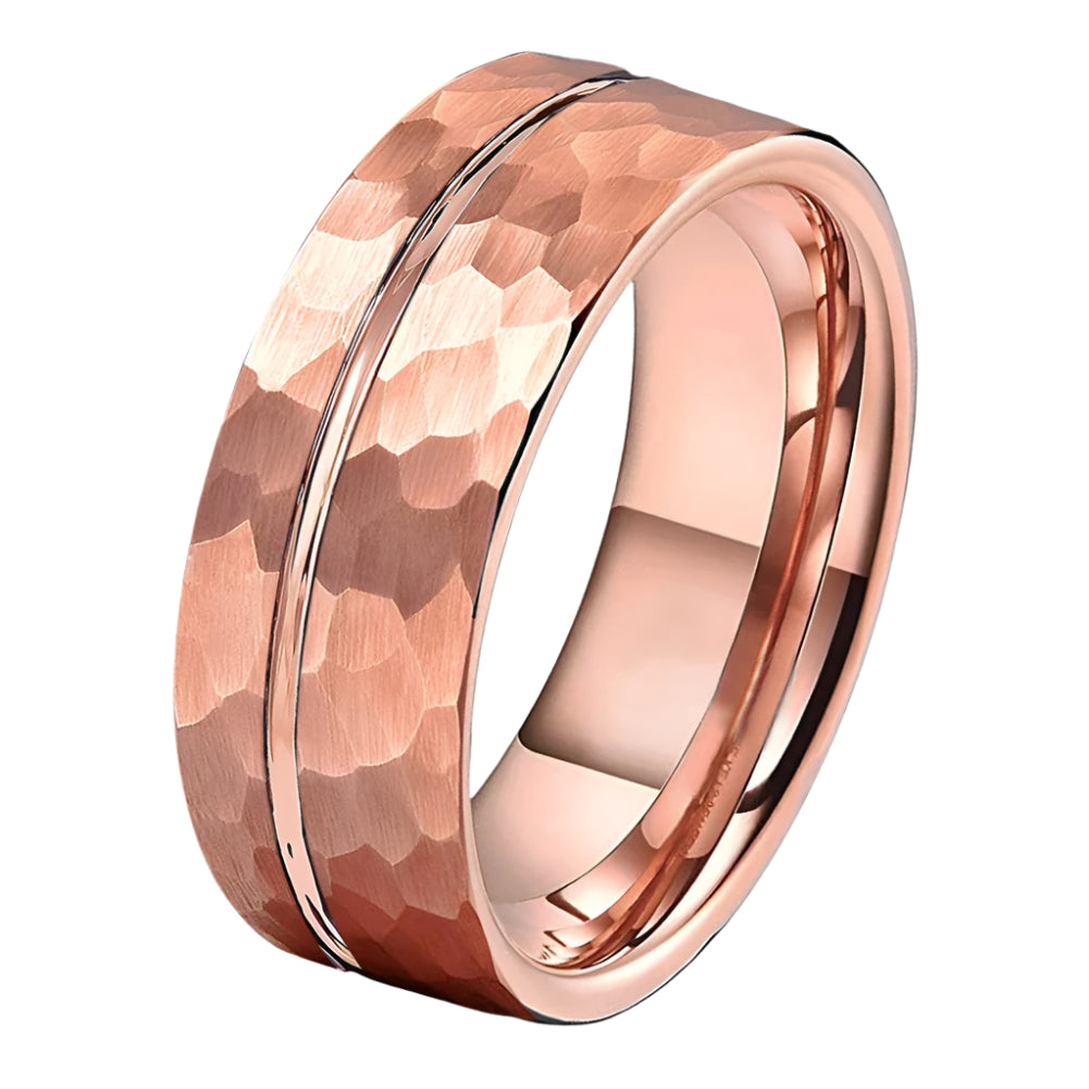 8mm Grooved Hammered Tungsten Ring