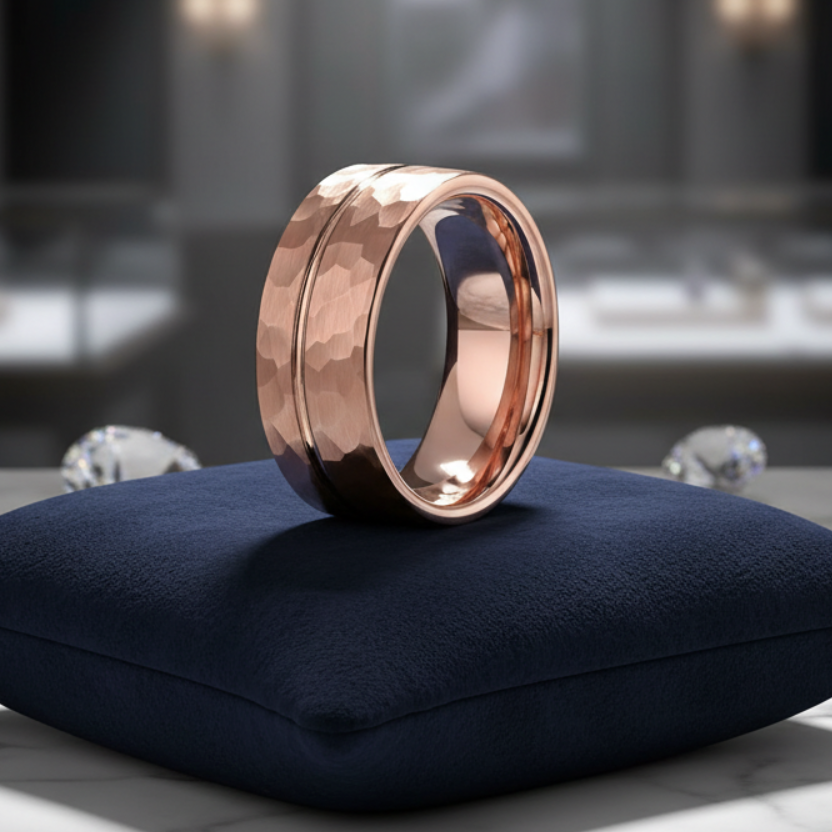 8mm_Grooved_Hammered_Tungsten_Ring_