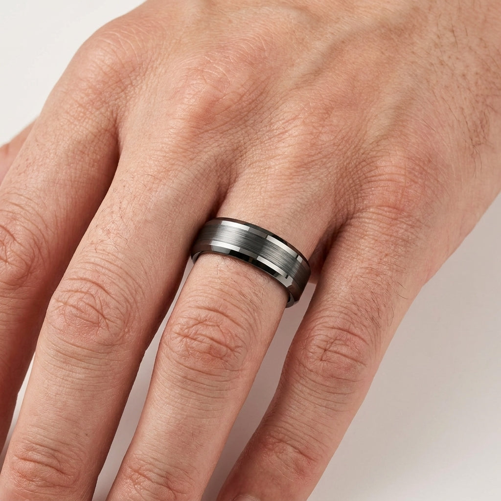 8mm Gunmetal Tungsten Ring for men