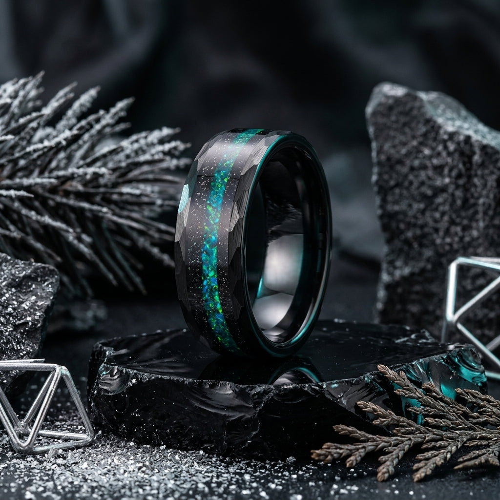 8mm Hammered Tungsten Ring Flowing Sand Inlay