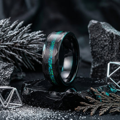 8mm Hammered Tungsten Ring Flowing Sand Inlay