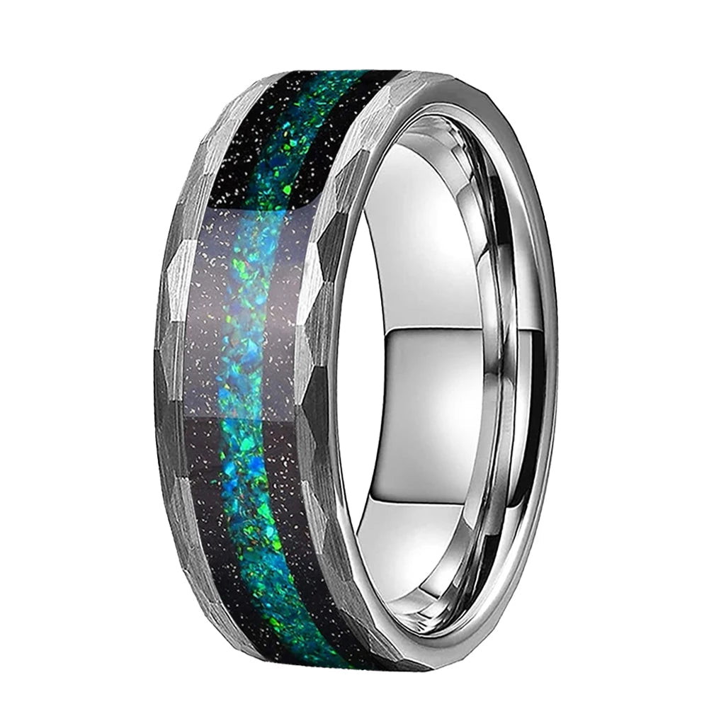 8mm Hammered Tungsten Ring Flowing Sand Inlay