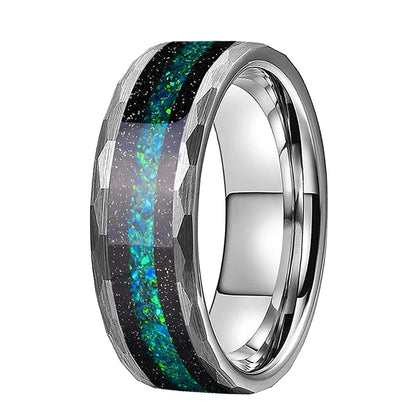 8mm Hammered Tungsten Ring Flowing Sand Inlay