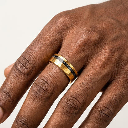 Hammered Black Meteorite Tungsten Ring