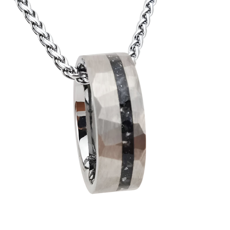 8mm Hammered Tungsten Ring – Opal Inlay, Silver for Men