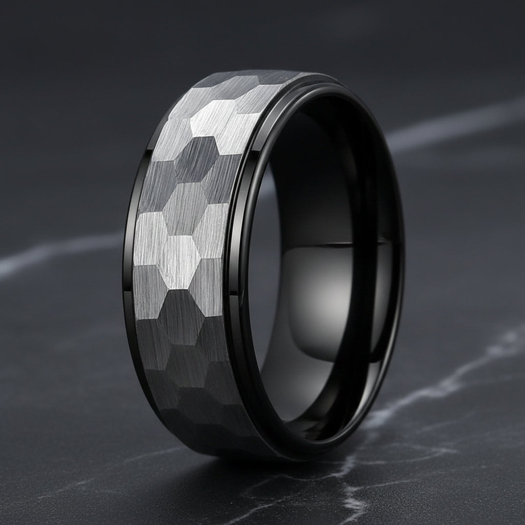 8mm Hammered Tungsten Carbide Ring