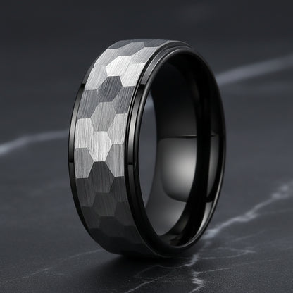 8mm Hammered Tungsten Carbide Ring
