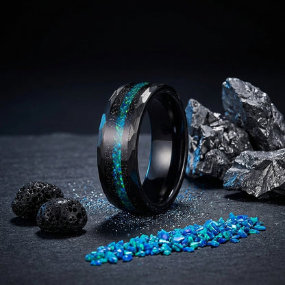 8mm Hammered Tungsten Ring Flowing Sand Inlay