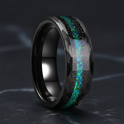8mm Hammered Tungsten Ring Flowing Sand Inlay