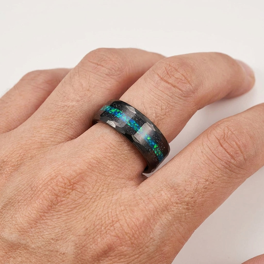 8mm Hammered Tungsten Ring Flowing Sand Inlay