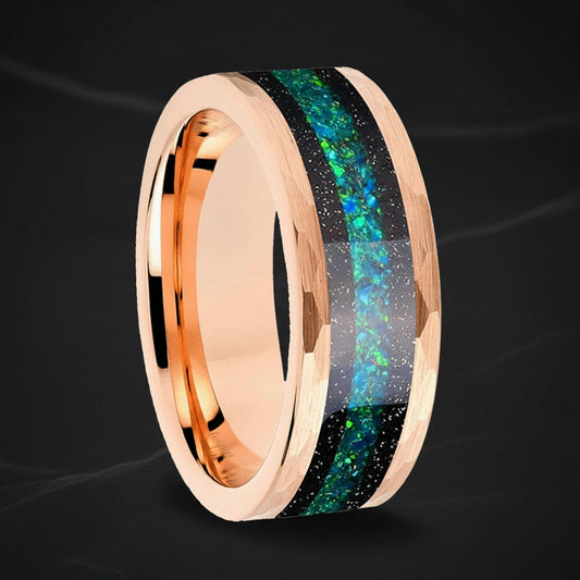 8mm Hammered Tungsten Ring Flowing Sand Inlay