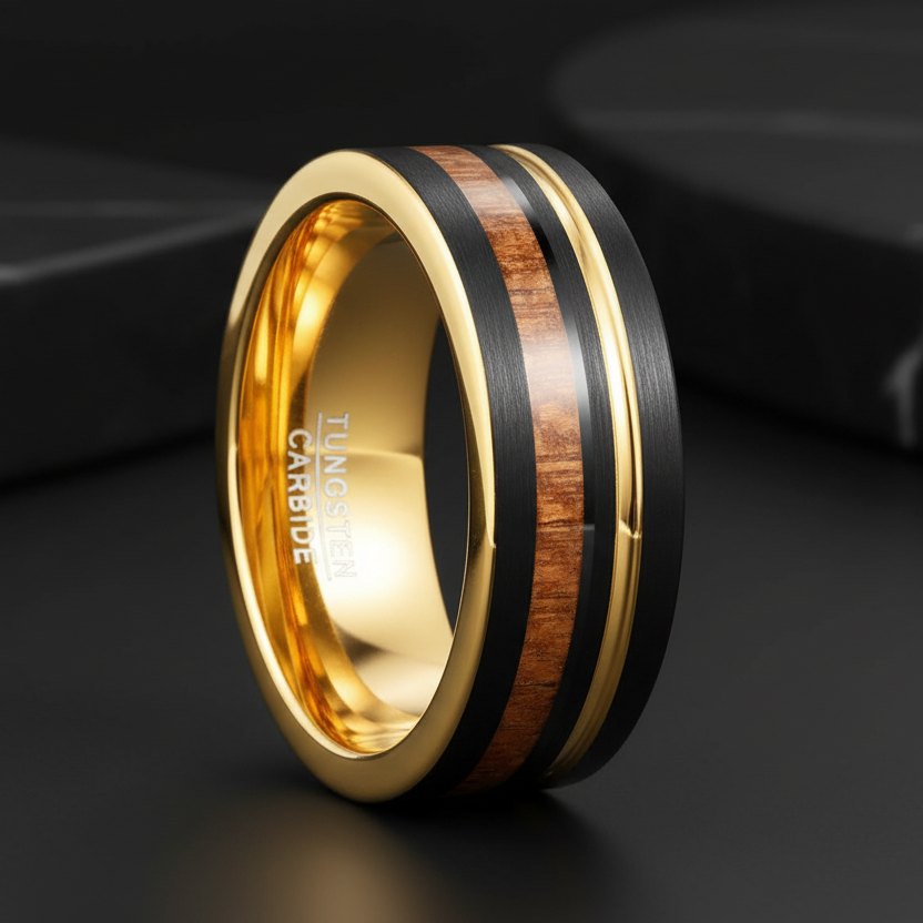 8mm Koa Wood Inlay Tungsten Wedding Ring