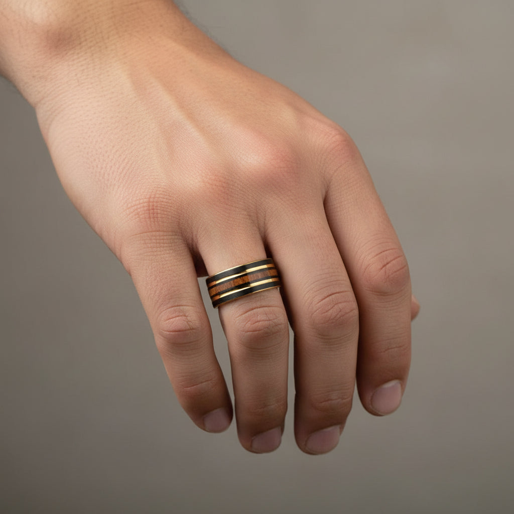 8mm Koa Wood Inlay Tungsten Wedding Ring