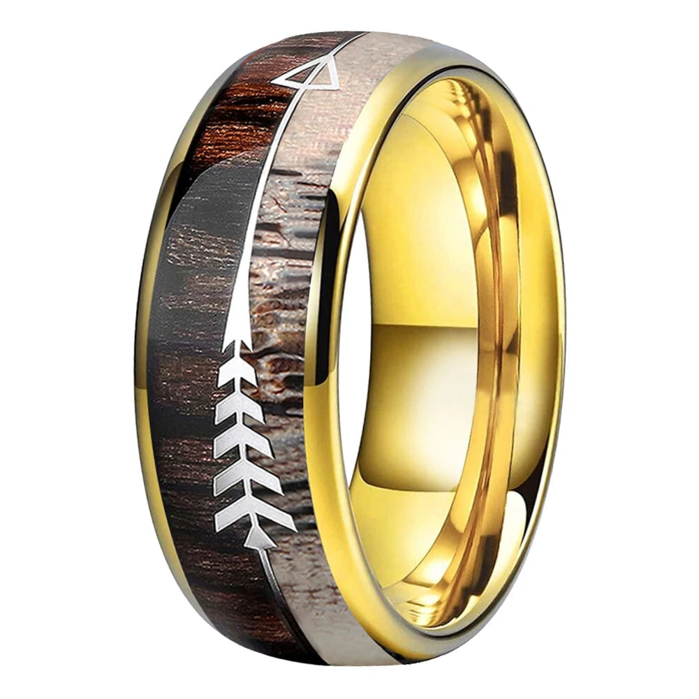 8mm Koa Wood, Zebra Wood & Antler Tungsten Ring