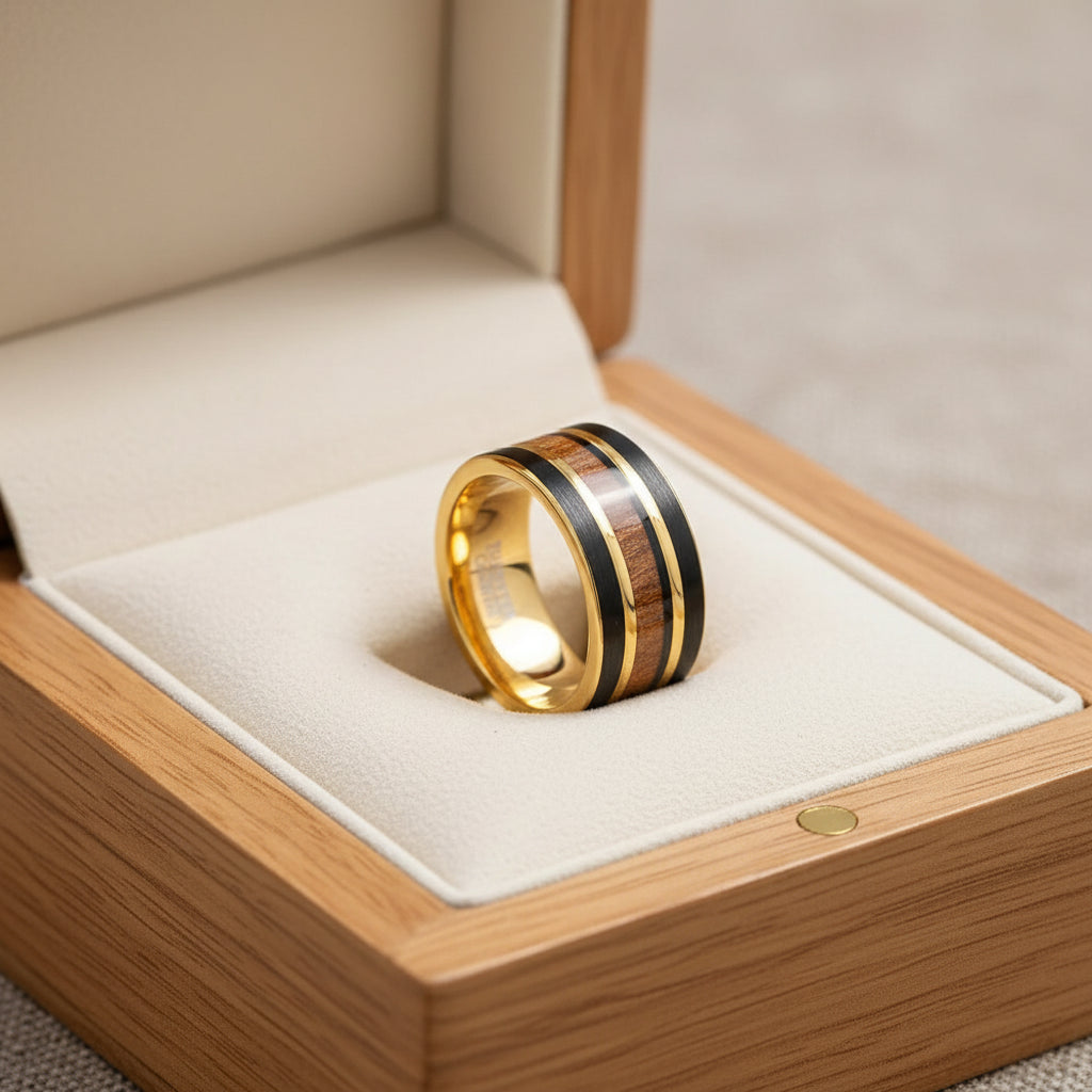 8mm Koa Wood Inlay Tungsten Wedding Ring