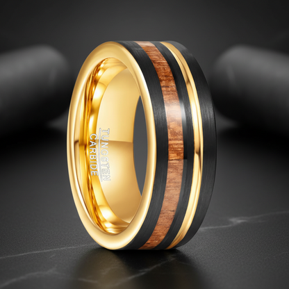 8mm Koa Wood Inlay Tungsten Wedding Ring