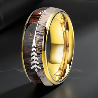 8mm Koa Wood, Zebra Wood & Antler Tungsten Ring