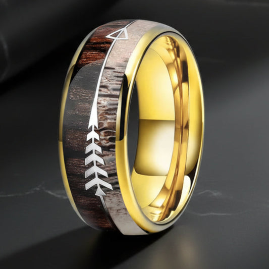 8mm Koa Wood, Zebra Wood & Antler Tungsten Ring