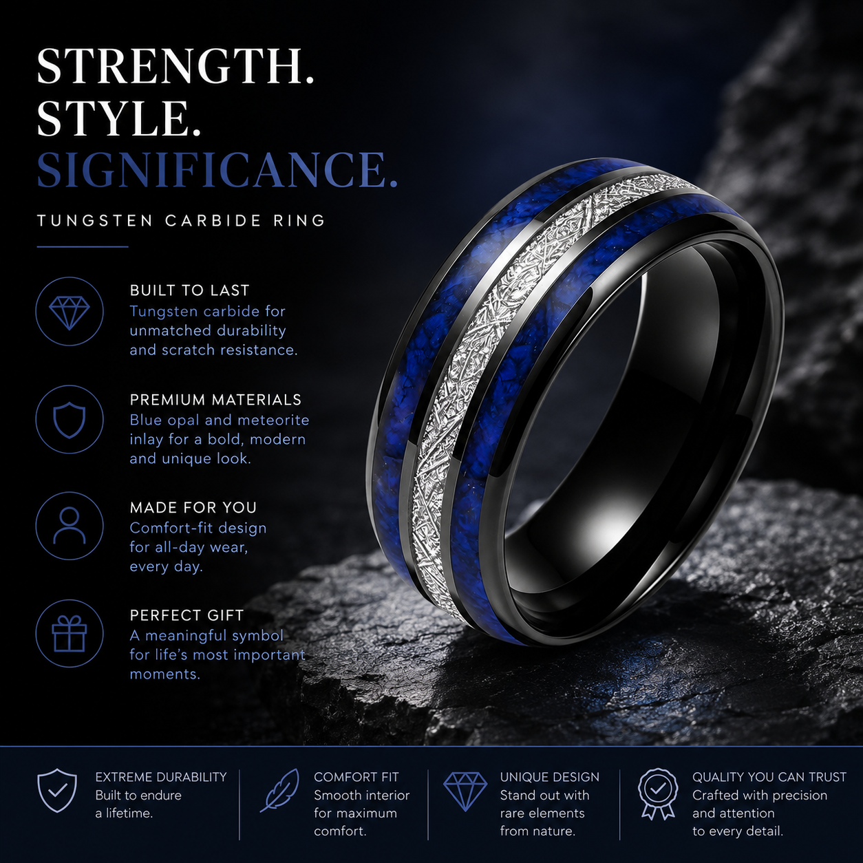 8mm Lapis Lazuli Meteorite Tungsten Ring