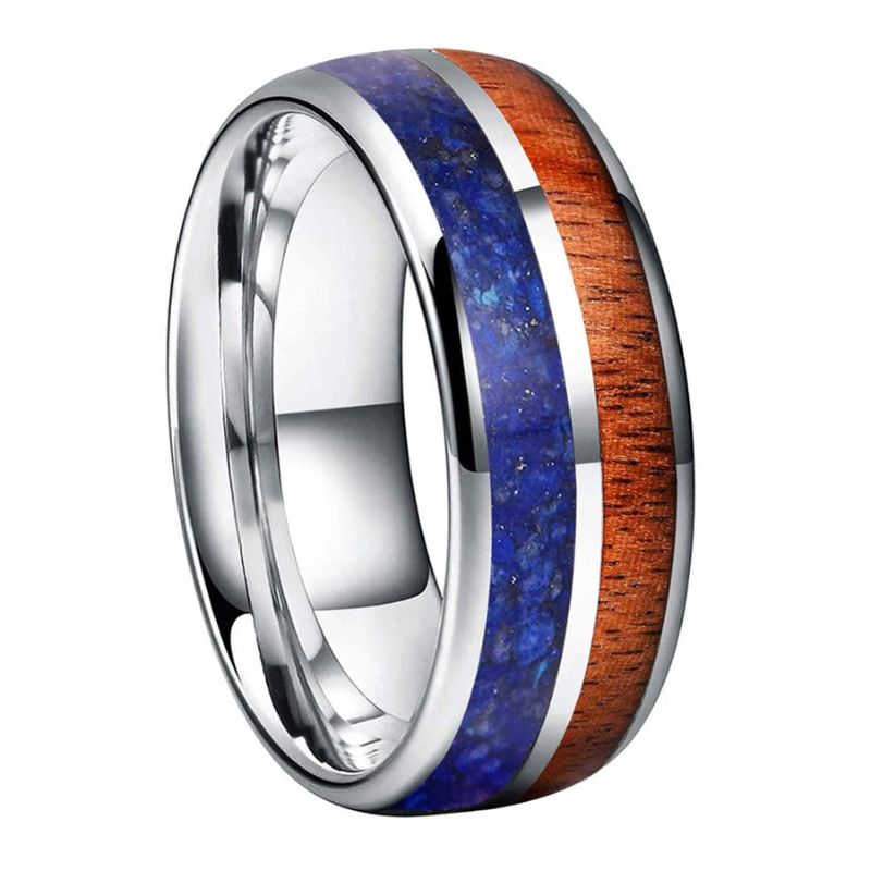 8mm Malachite & Lapis Lazuli Tungsten Wedding Band