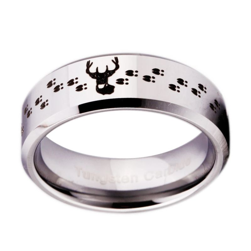 Silver ring with deer and paw print design
