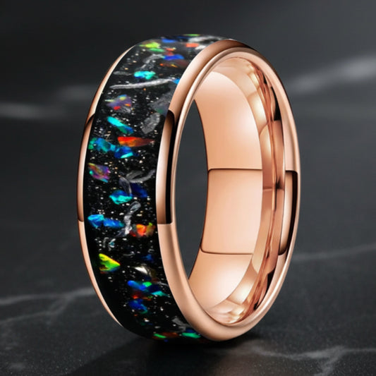 8mm Meteorite Opal Tungsten Ring