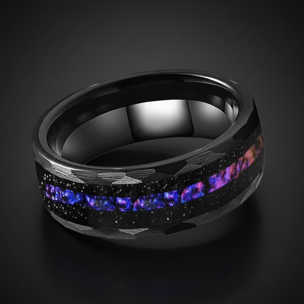 8mm Orion Nebula Meteorite Ring – Galaxy Opal Wedding Band