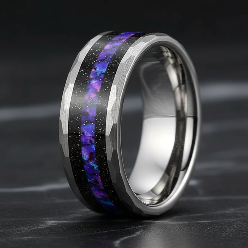 8mm Orion Nebula Meteorite Ring – Galaxy Opal Wedding Band