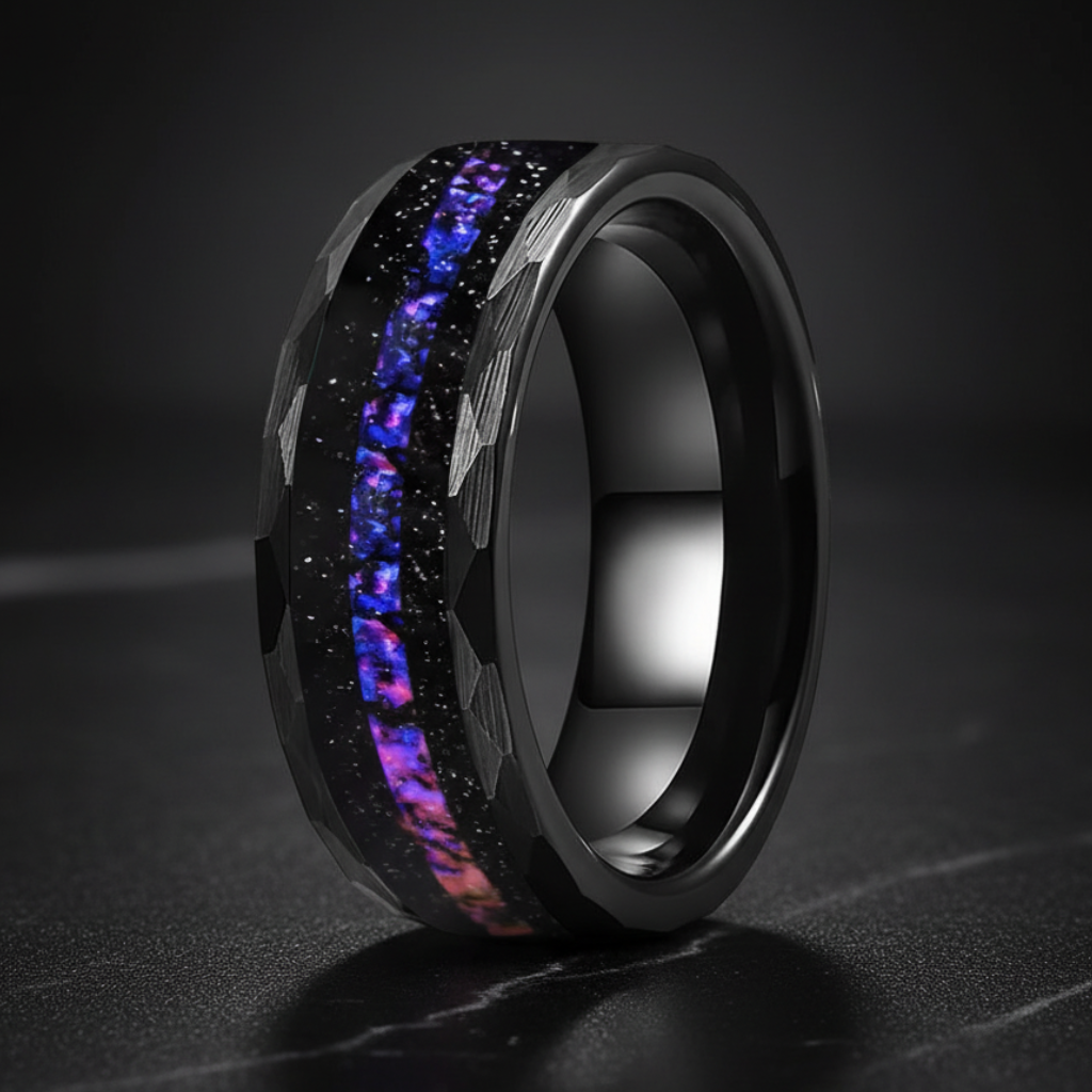 8mm Orion Nebula Meteorite Ring – Galaxy Opal Wedding Band