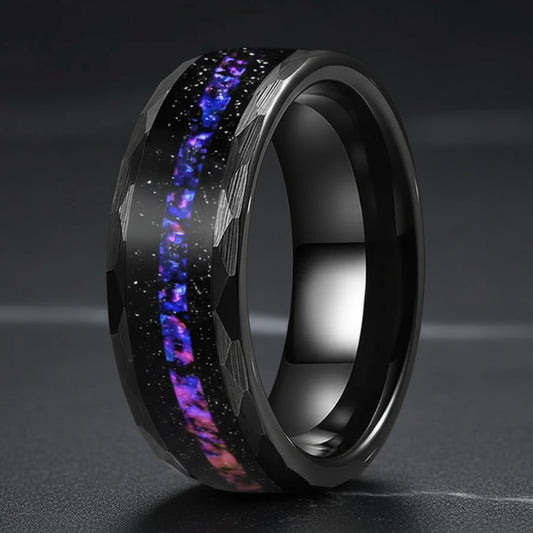 8mm Orion Nebula Meteorite Ring – Galaxy Opal Wedding Band