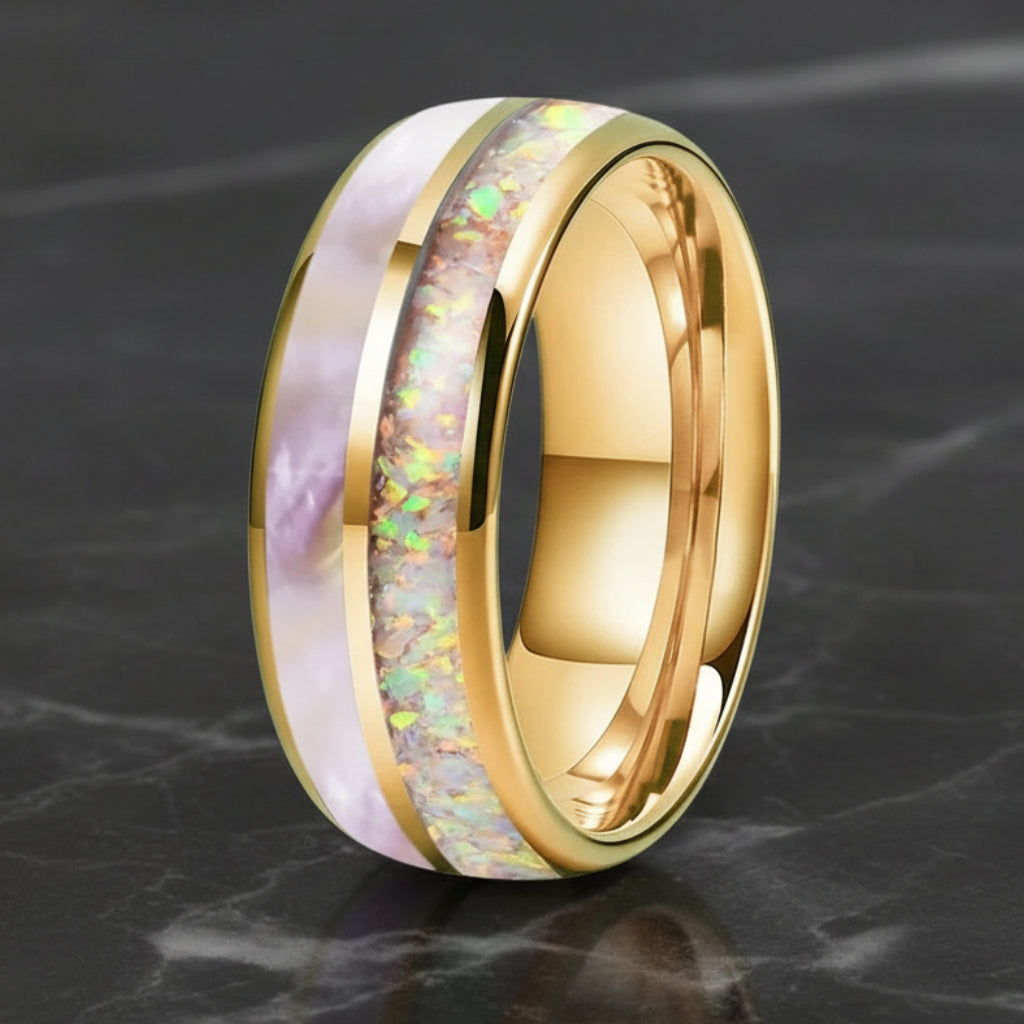 8mm Pink Abalone & Opal Tungsten Ring