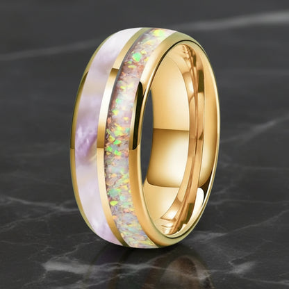 8mm Pink Abalone & Opal Tungsten Ring