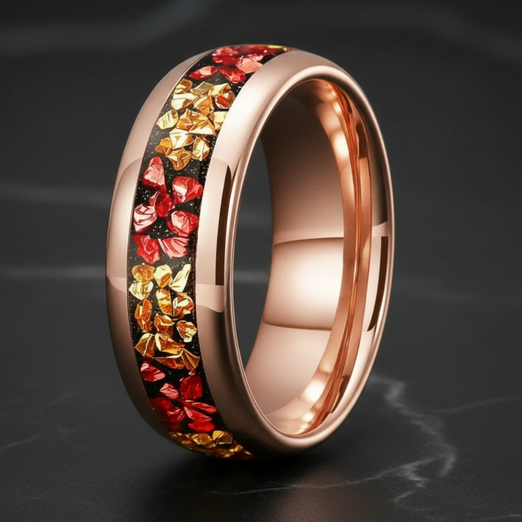8mm Red and Gold Tungsten Ring