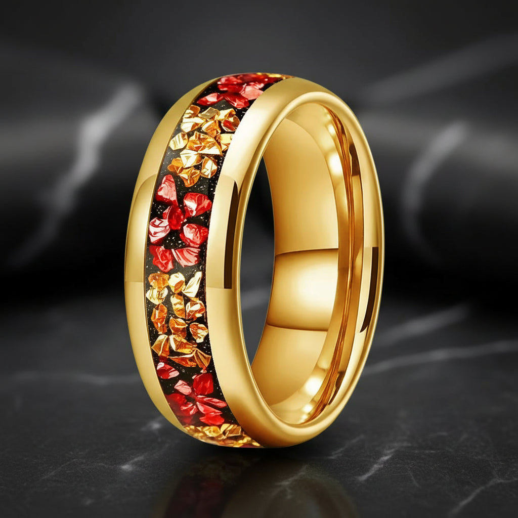 8mm Red and Gold Tungsten Ring