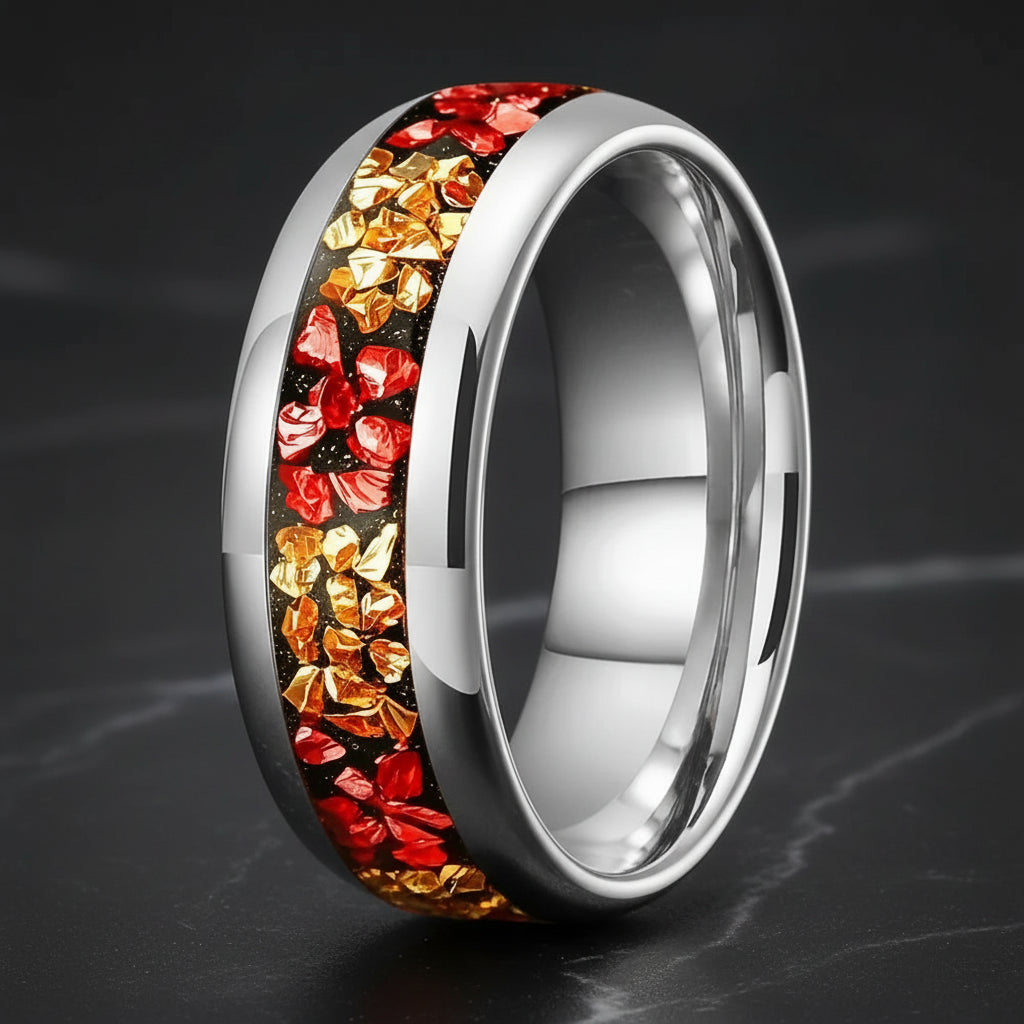 8mm Red and Gold Tungsten Ring