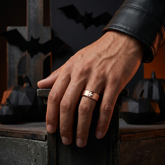 8mm Rose Gold Tungsten Cross Ring