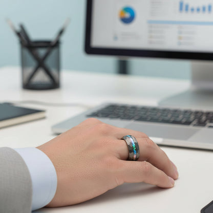 8mm Silver Tungsten Hammered Ring